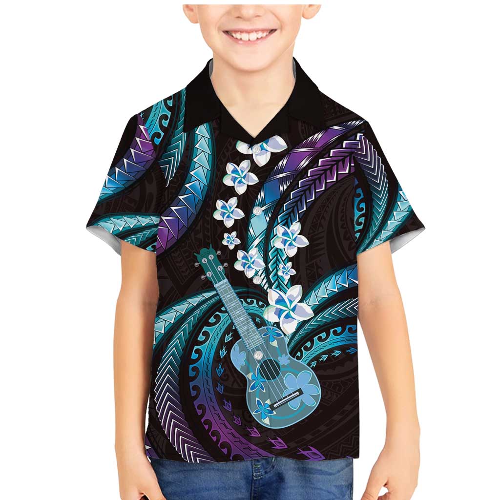 Hawaiian Ukulele Family Matching Mermaid Dress and Hawaiian Shirt Amethyst Gradient Fantastic Plumeria