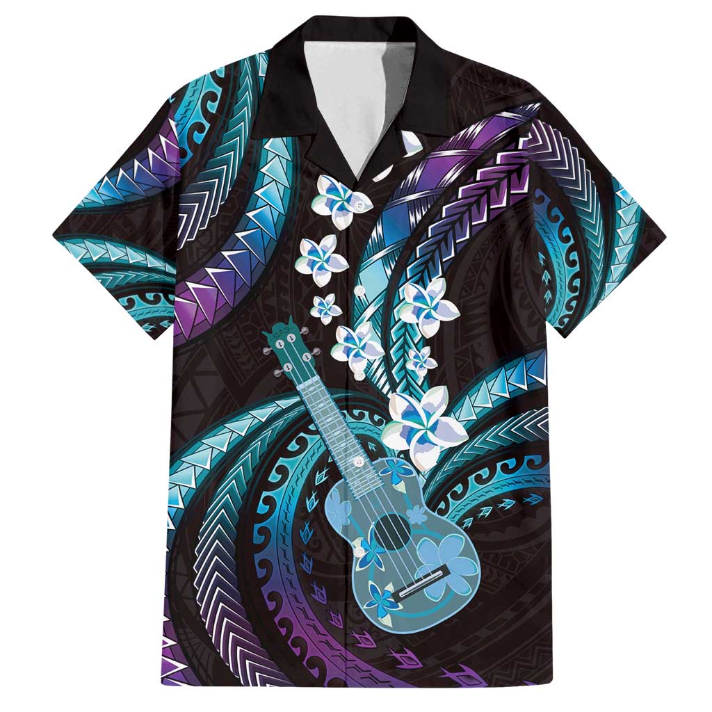 Hawaiian Ukulele Family Matching Puletasi and Hawaiian Shirt Amethyst Gradient Fantastic Plumeria