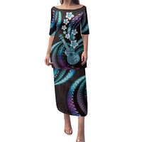 Hawaiian Ukulele Family Matching Puletasi and Hawaiian Shirt Amethyst Gradient Fantastic Plumeria