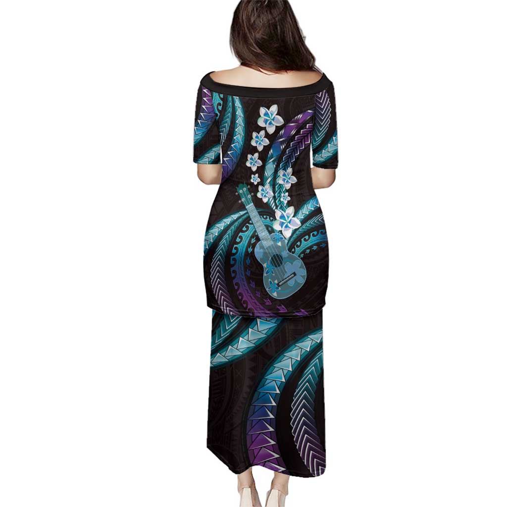 Hawaiian Ukulele Family Matching Puletasi and Hawaiian Shirt Amethyst Gradient Fantastic Plumeria