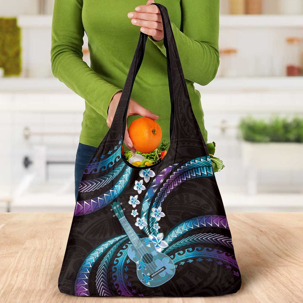 Hawaiian Ukulele Grocery Bag Amethyst Gradient Fantastic Plumeria