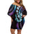 Hawaiian Ukulele Off Shoulder Short Dress Amethyst Gradient Fantastic Plumeria
