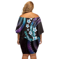 Hawaiian Ukulele Off Shoulder Short Dress Amethyst Gradient Fantastic Plumeria