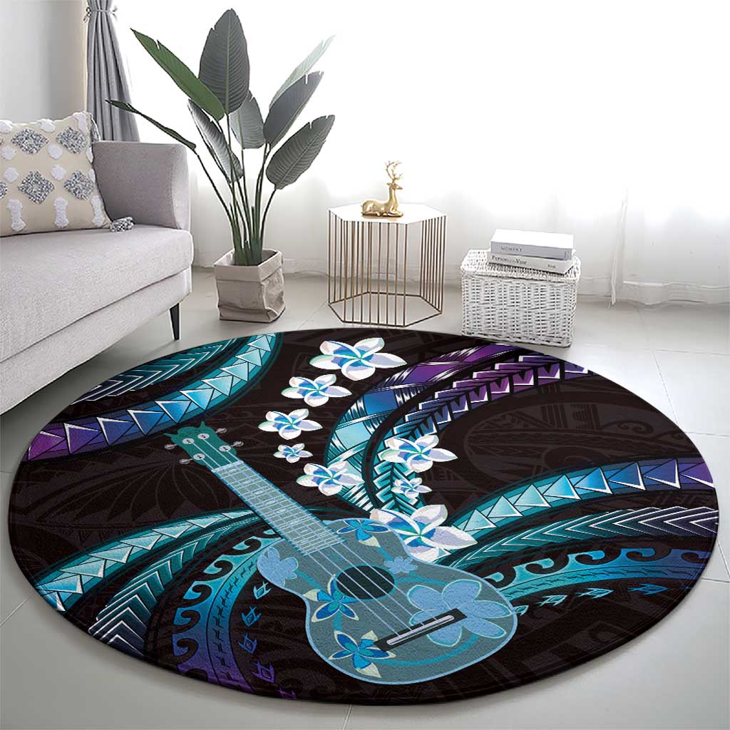 Hawaiian Ukulele Round Carpet Amethyst Gradient Fantastic Plumeria