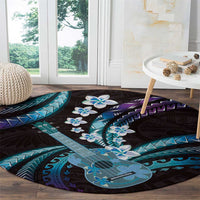 Hawaiian Ukulele Round Carpet Amethyst Gradient Fantastic Plumeria