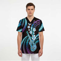 Hawaiian Ukulele Scrub Top Amethyst Gradient Fantastic Plumeria - Polynesian Pride