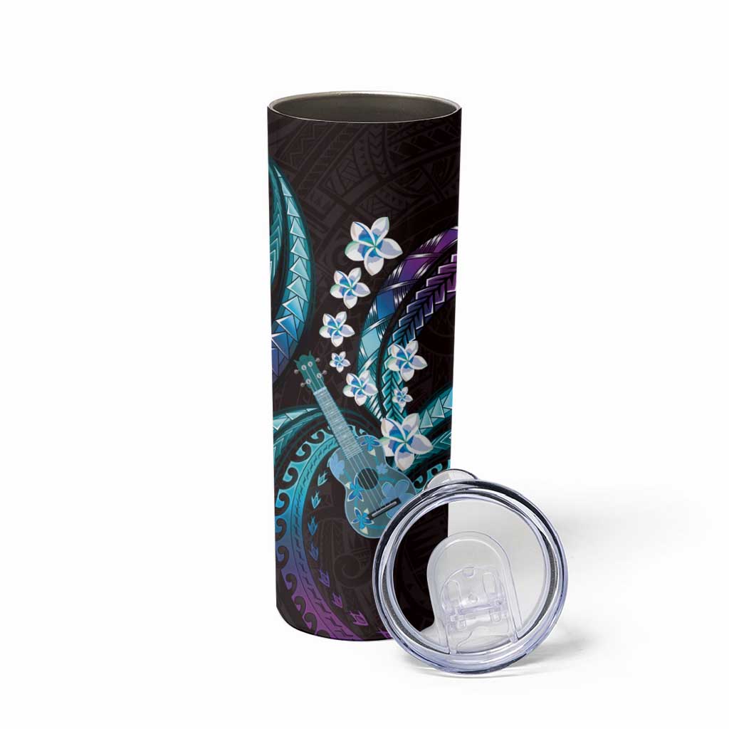 Hawaiian Ukulele Skinny Tumbler Amethyst Gradient Fantastic Plumeria