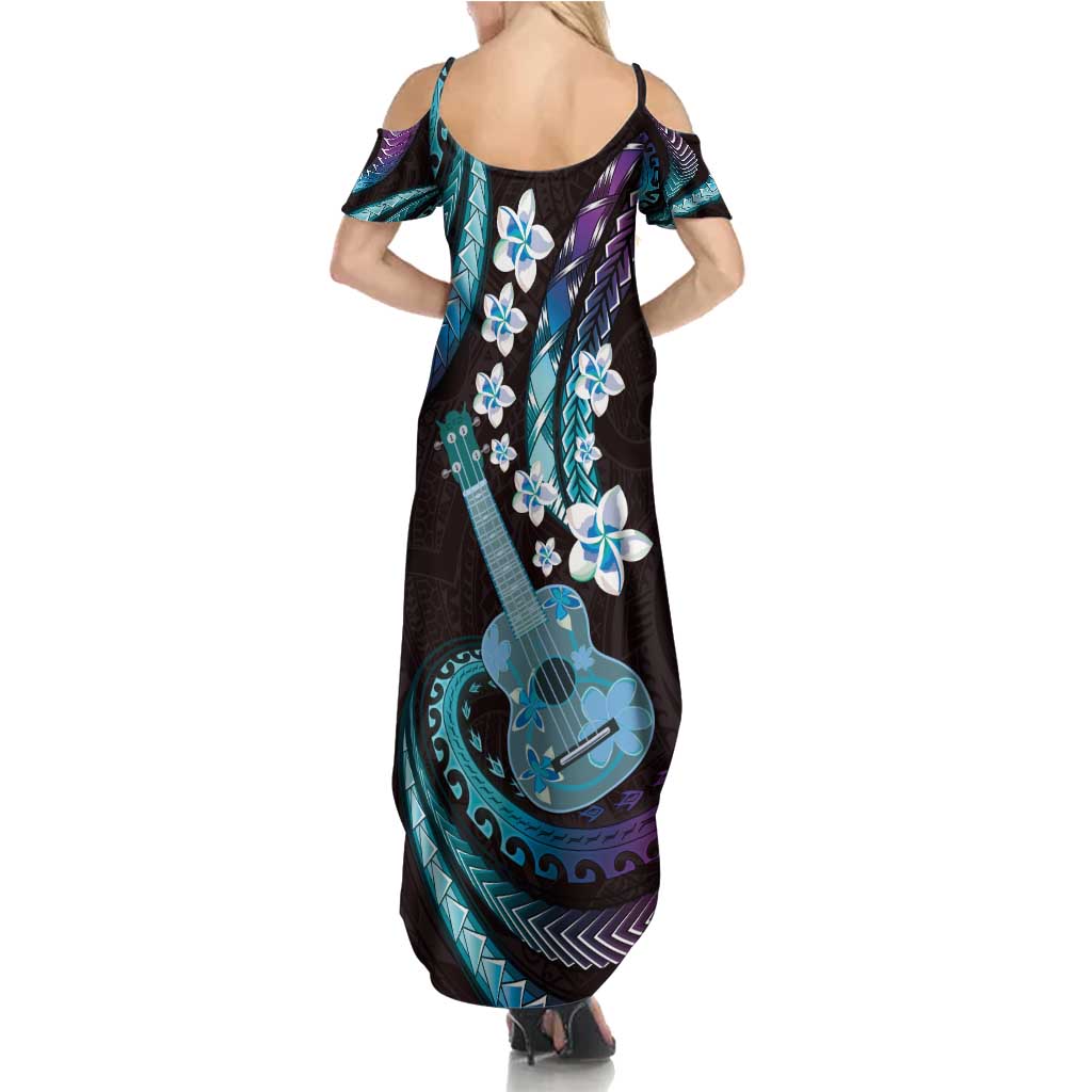 Hawaiian Ukulele Summer Maxi Dress Amethyst Gradient Fantastic Plumeria