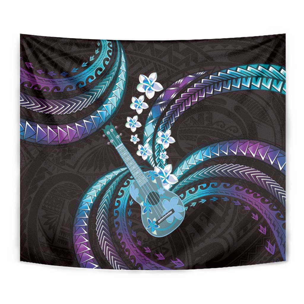 Hawaiian Ukulele Tapestry Amethyst Gradient Fantastic Plumeria