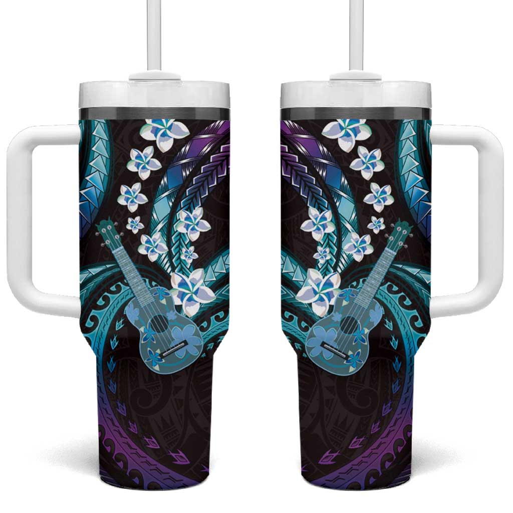 Hawaiian Ukulele Tumbler With Handle Amethyst Gradient Fantastic Plumeria