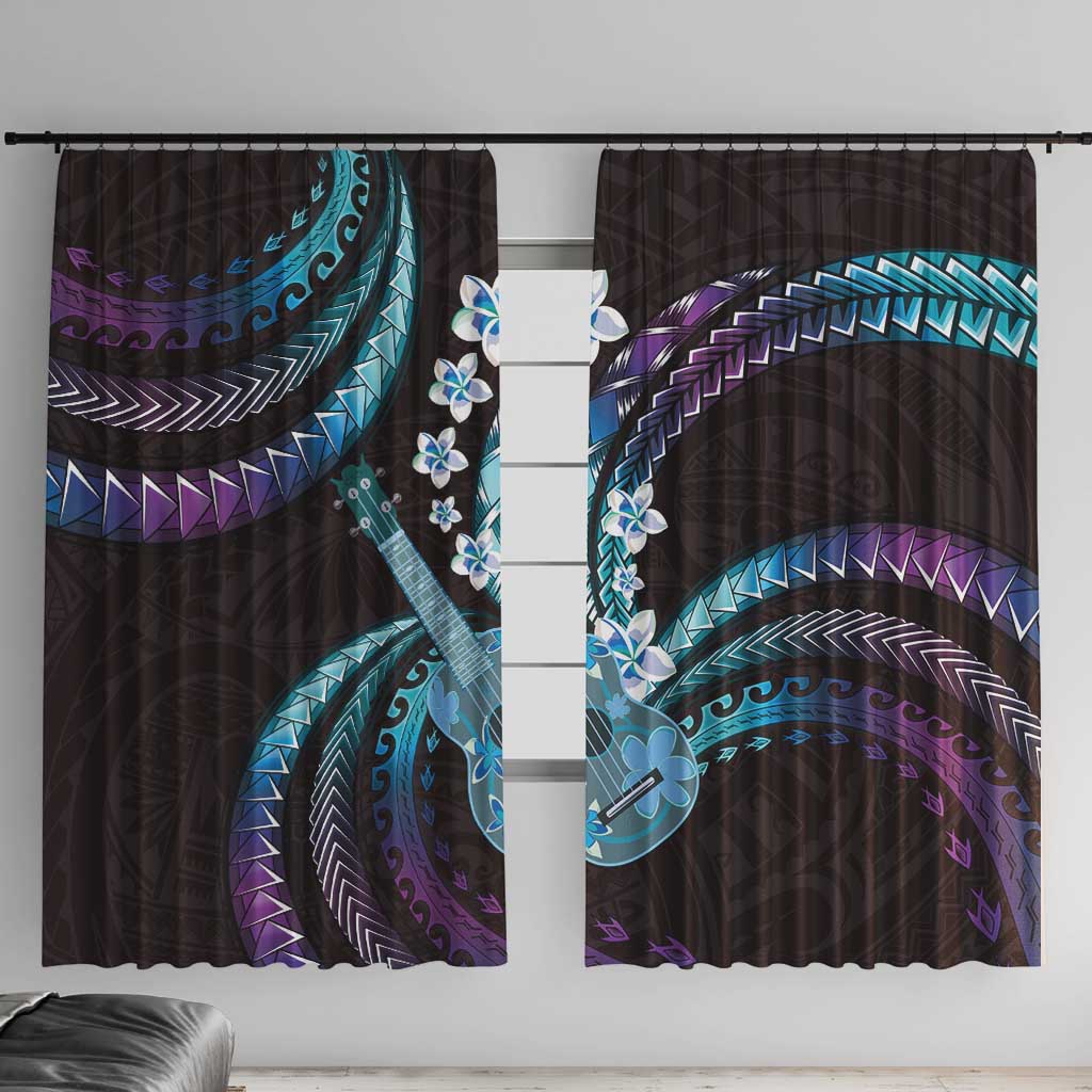 Hawaiian Ukulele Window Curtain Amethyst Gradient Fantastic Plumeria