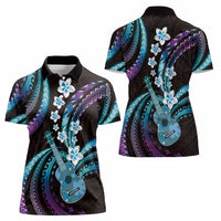 Hawaiian Ukulele Women Polo Shirt Amethyst Gradient Fantastic Plumeria