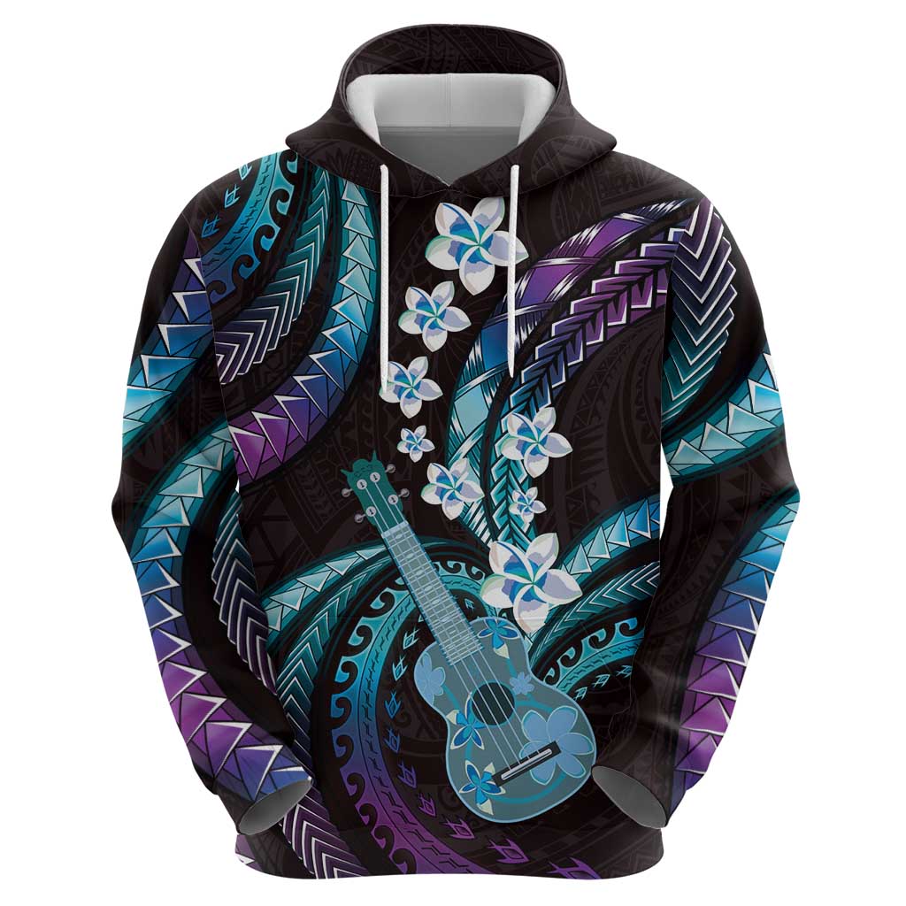 Hawaiian Ukulele Zip Hoodie Amethyst Gradient Fantastic Plumeria