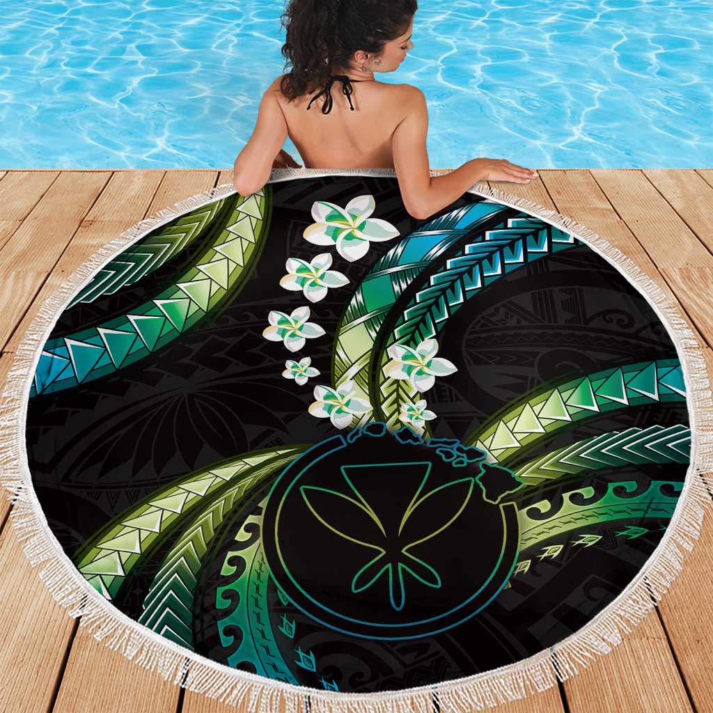 Hawaii Map Kanaka Maoli Beach Blanket Fantastic Frangipani Chartreuse Cyan