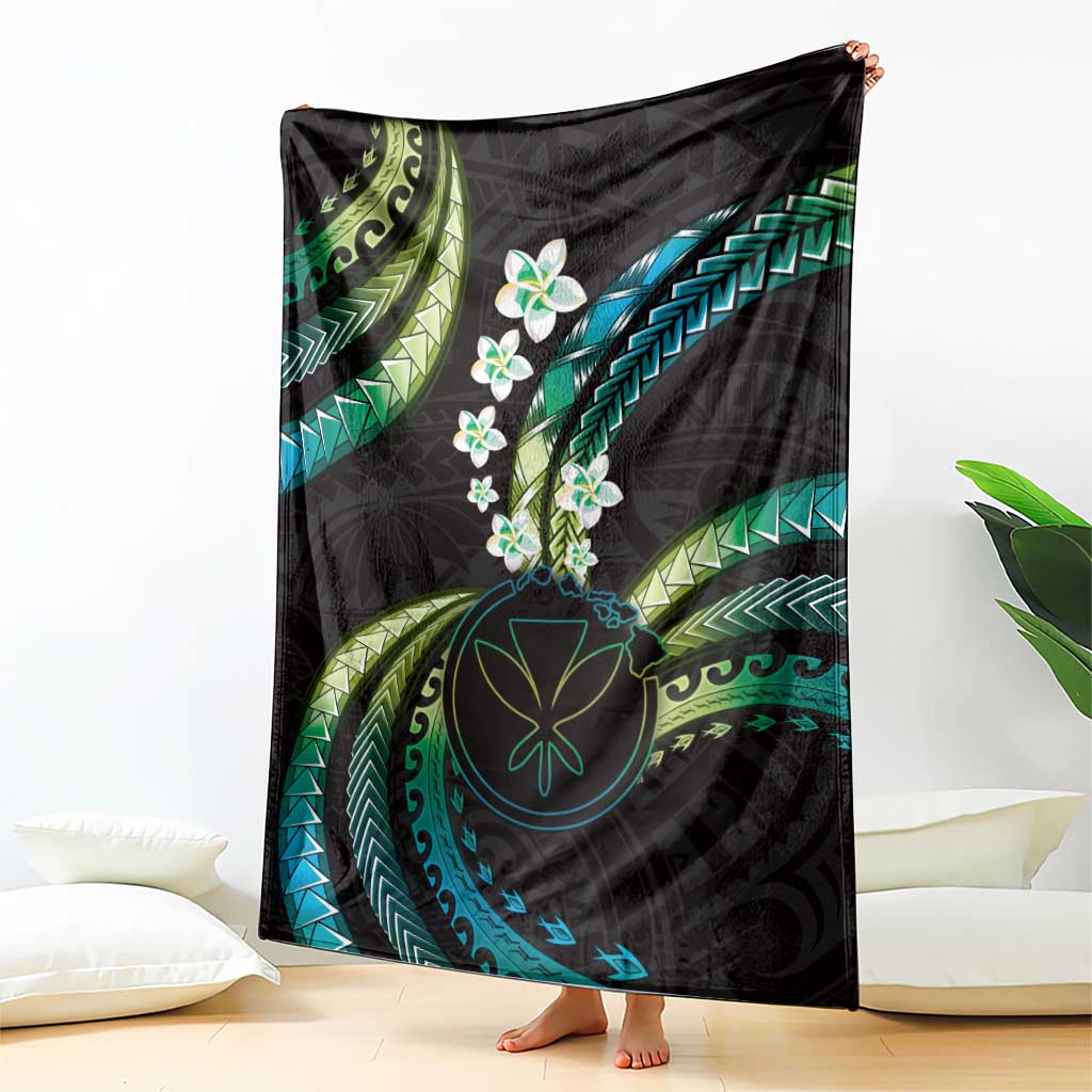 Hawaii Map Kanaka Maoli Blanket Fantastic Frangipani Chartreuse Cyan