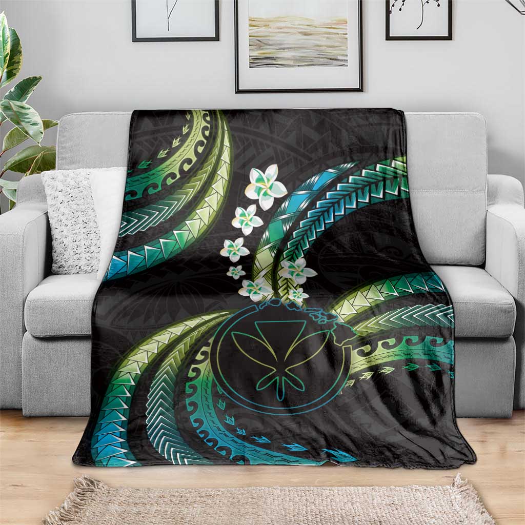 Hawaii Map Kanaka Maoli Blanket Fantastic Frangipani Chartreuse Cyan