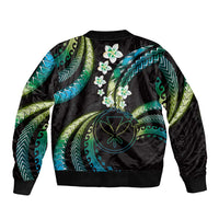 Hawaii Map Kanaka Maoli Bomber Jacket Fantastic Frangipani Chartreuse Cyan