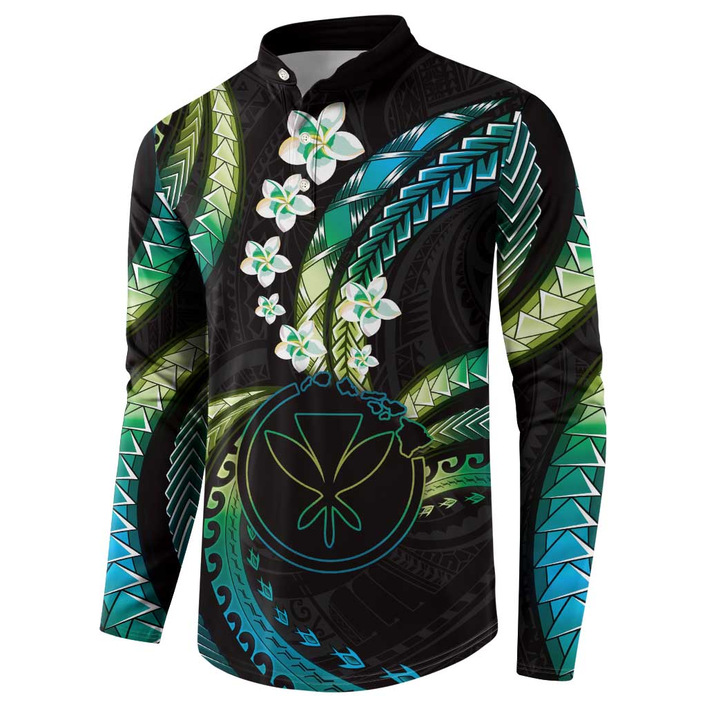 Hawaii Map Kanaka Maoli Button Sweatshirt Fantastic Frangipani Chartreuse Cyan