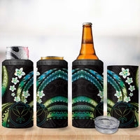 Hawaii Map Kanaka Maoli 4 in 1 Can Cooler Tumbler Fantastic Frangipani Chartreuse Cyan