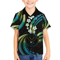 Hawaii Map Kanaka Maoli Family Matching Off The Shoulder Long Sleeve Dress and Hawaiian Shirt Fantastic Frangipani Chartreuse Cyan