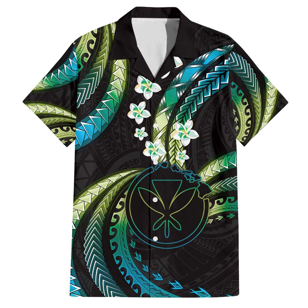 Hawaii Map Kanaka Maoli Family Matching Off Shoulder Maxi Dress and Hawaiian Shirt Fantastic Frangipani Chartreuse Cyan