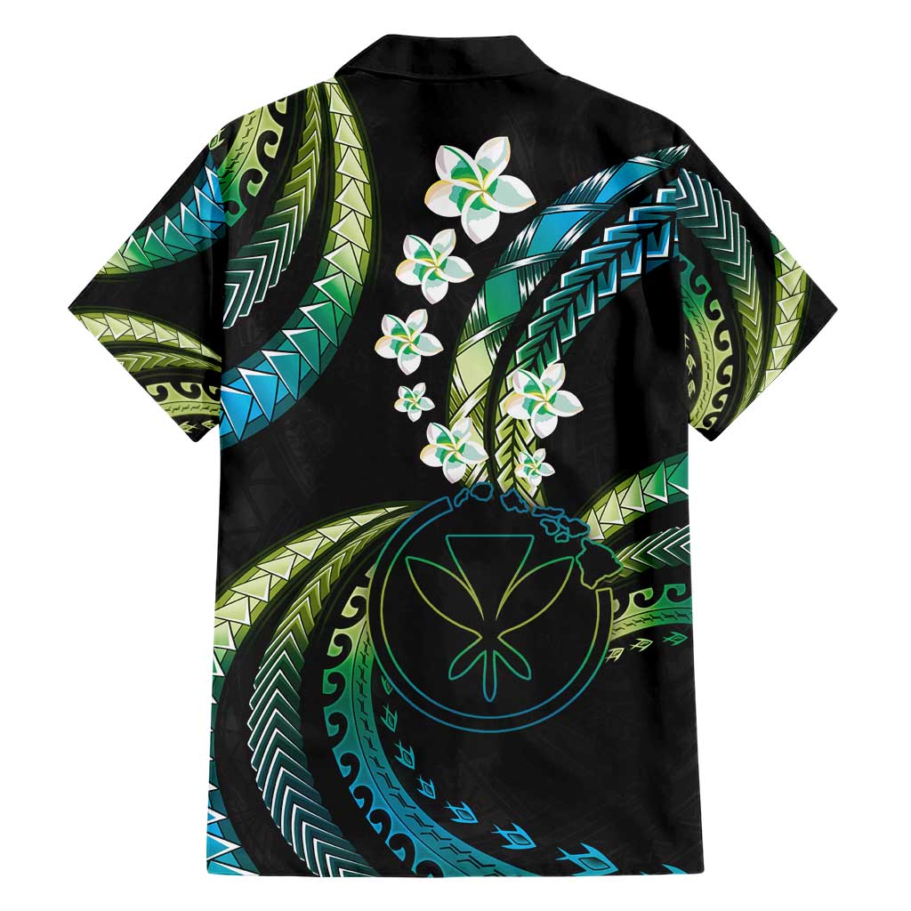 Hawaii Map Kanaka Maoli Family Matching Short Sleeve Bodycon Dress and Hawaiian Shirt Fantastic Frangipani Chartreuse Cyan