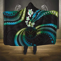 Hawaii Map Kanaka Maoli Hooded Blanket Fantastic Frangipani Chartreuse Cyan