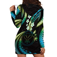 Hawaii Map Kanaka Maoli Hoodie Dress Fantastic Frangipani Chartreuse Cyan