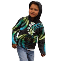 Hawaii Map Kanaka Maoli Kid Hoodie Fantastic Frangipani Chartreuse Cyan