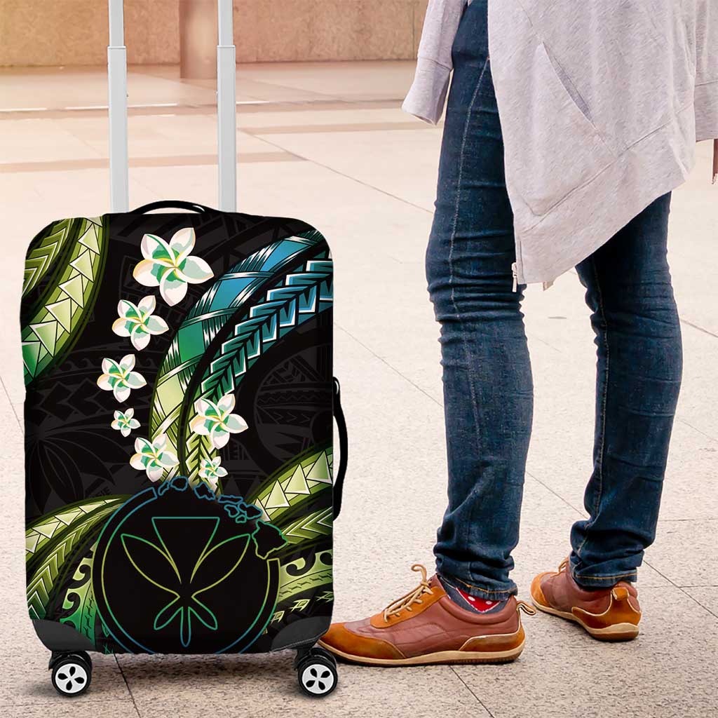 Hawaii Map Kanaka Maoli Luggage Cover Fantastic Frangipani Chartreuse Cyan