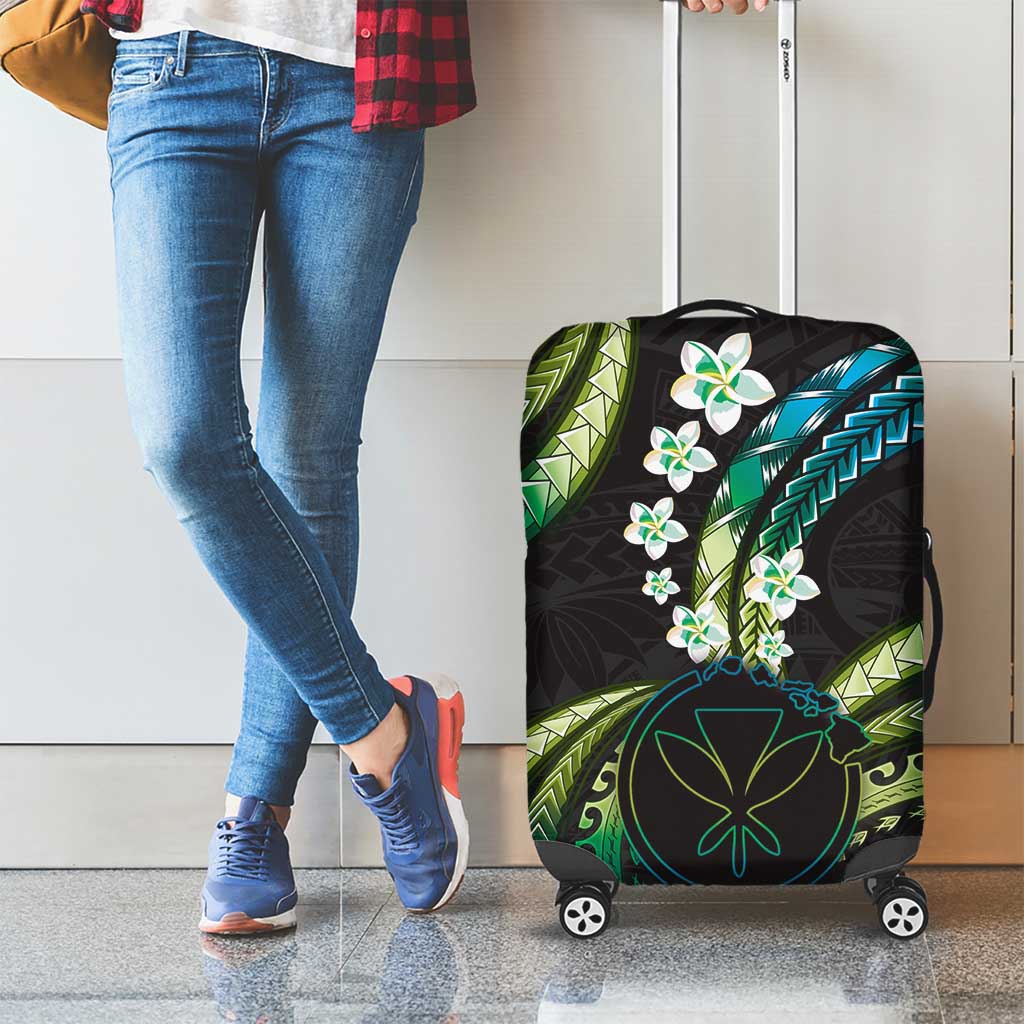 Hawaii Map Kanaka Maoli Luggage Cover Fantastic Frangipani Chartreuse Cyan