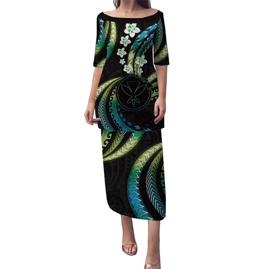 Hawaii Map Kanaka Maoli Puletasi Fantastic Frangipani Chartreuse Cyan