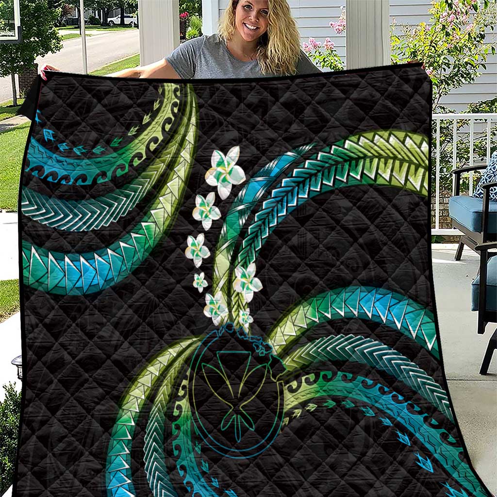 Hawaii Map Kanaka Maoli Quilt Fantastic Frangipani Chartreuse Cyan