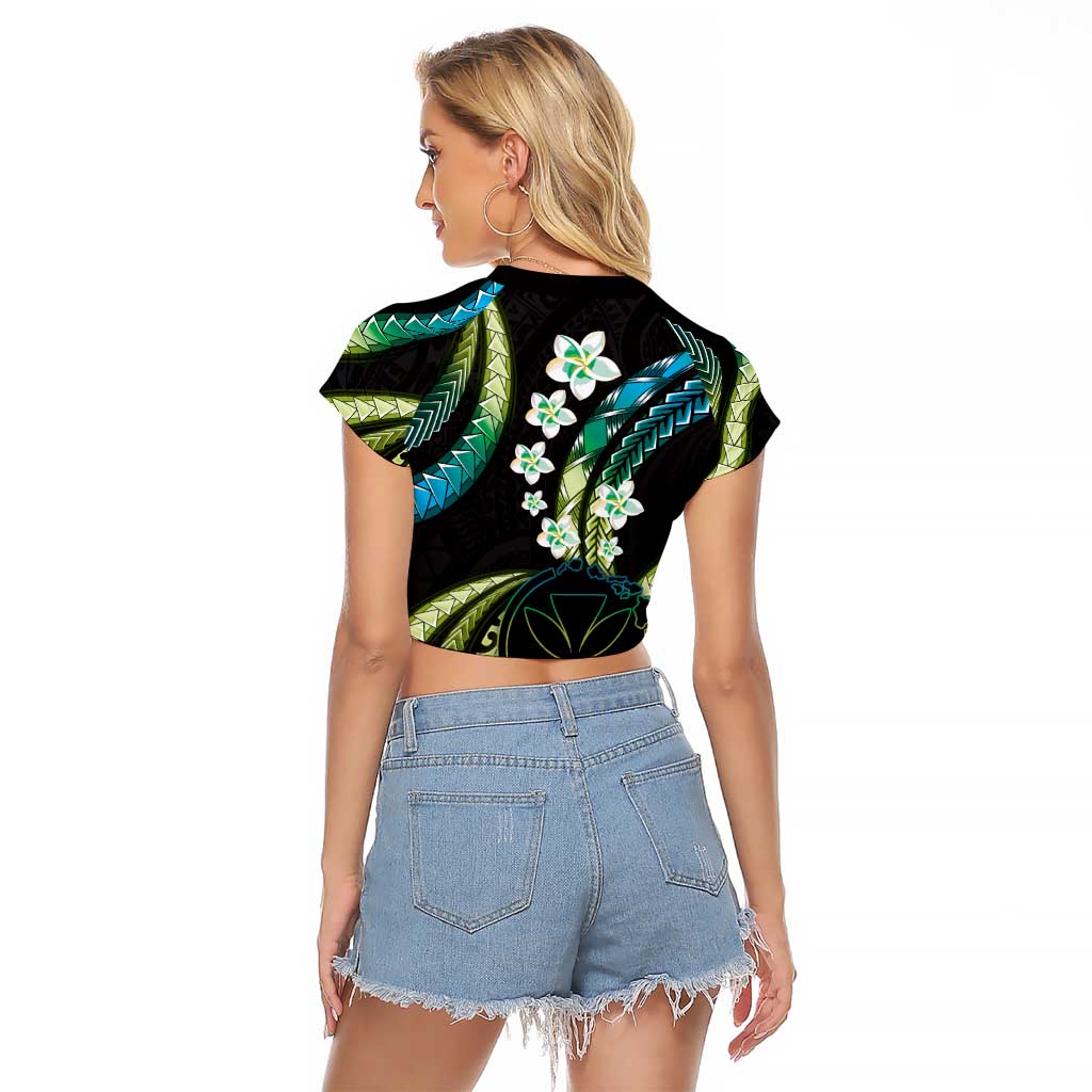 Hawaii Map Kanaka Maoli Raglan Cropped T Shirt Fantastic Frangipani Chartreuse Cyan
