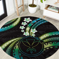Hawaii Map Kanaka Maoli Round Carpet Fantastic Frangipani Chartreuse Cyan