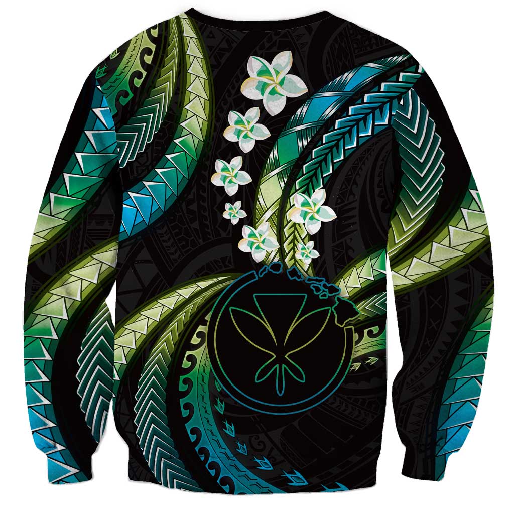 Hawaii Map Kanaka Maoli Sweatshirt Fantastic Frangipani Chartreuse Cyan