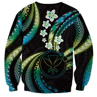 Hawaii Map Kanaka Maoli Sweatshirt Fantastic Frangipani Chartreuse Cyan