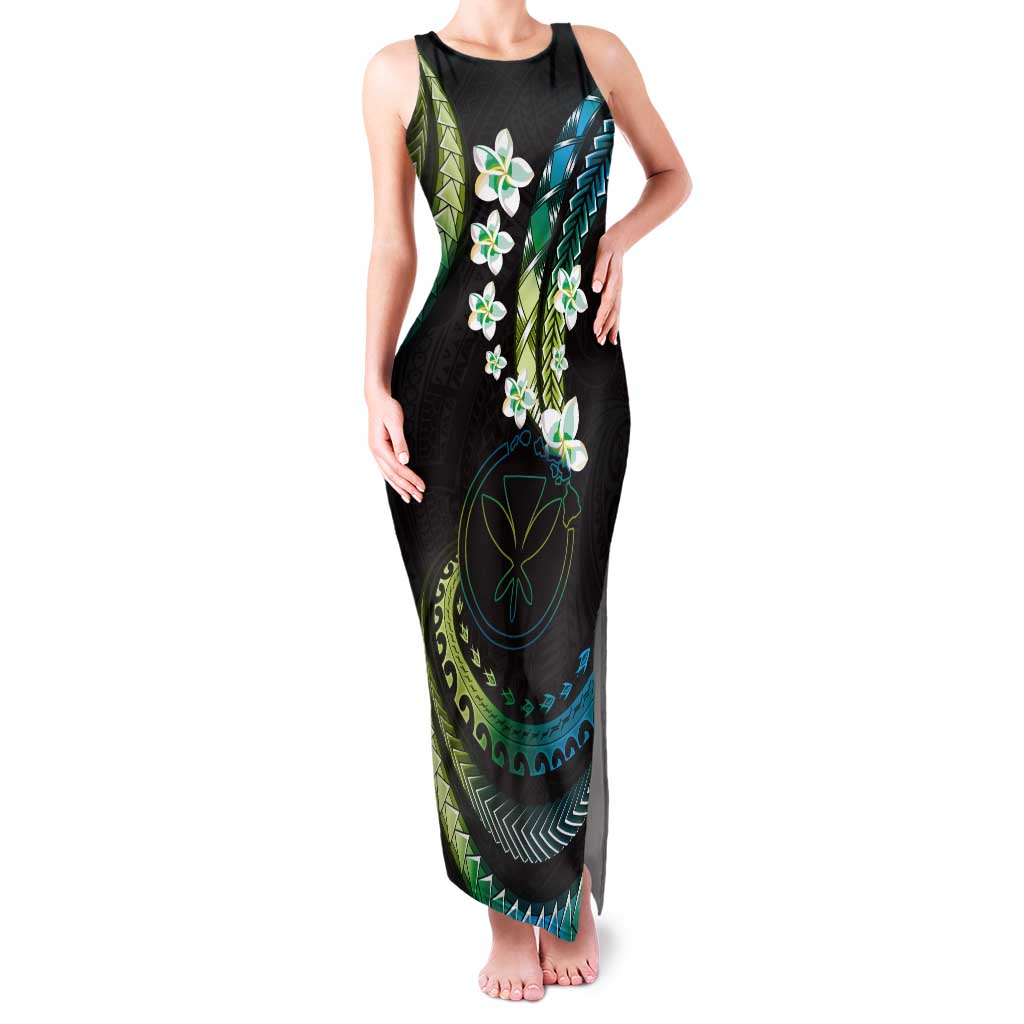 Hawaii Map Kanaka Maoli Tank Maxi Dress Fantastic Frangipani Chartreuse Cyan