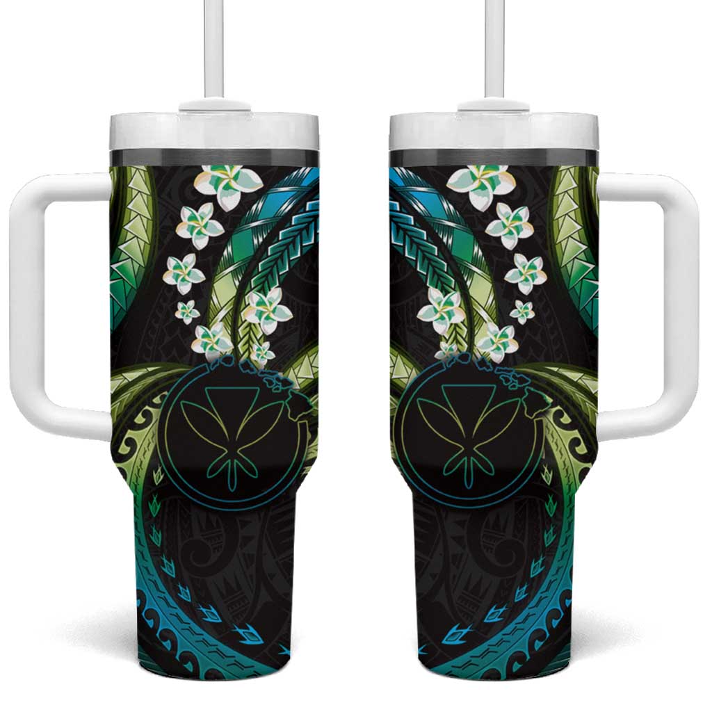 Hawaii Map Kanaka Maoli Tumbler With Handle Fantastic Frangipani Chartreuse Cyan