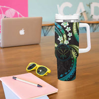 Hawaii Map Kanaka Maoli Tumbler With Handle Fantastic Frangipani Chartreuse Cyan
