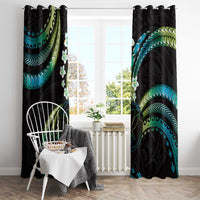 Hawaii Map Kanaka Maoli Window Curtain Fantastic Frangipani Chartreuse Cyan