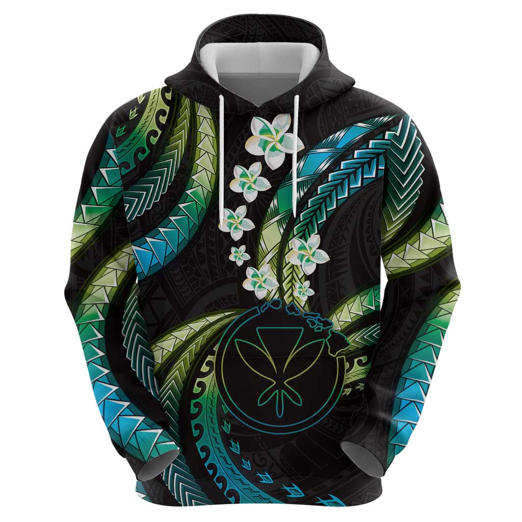 Hawaii Map Kanaka Maoli Zip Hoodie Fantastic Frangipani Chartreuse Cyan