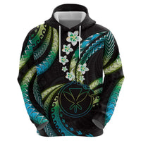 Hawaii Map Kanaka Maoli Zip Hoodie Fantastic Frangipani Chartreuse Cyan