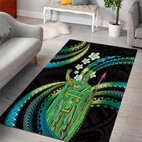 Hawaii King Kamehameha Area Rug Fantastic Plumeria Chartreuse Cyan