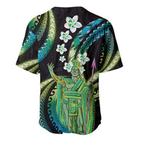 Hawaii King Kamehameha Baseball Jersey Fantastic Plumeria Chartreuse Cyan