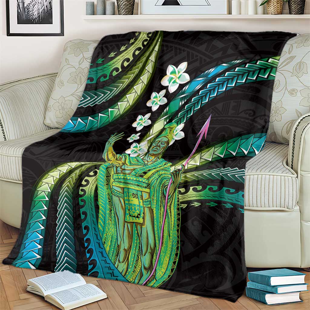 Hawaii King Kamehameha Blanket Fantastic Plumeria Chartreuse Cyan