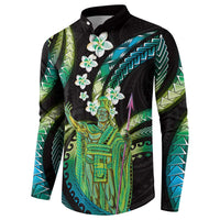 Hawaii King Kamehameha Button Sweatshirt Fantastic Plumeria Chartreuse Cyan