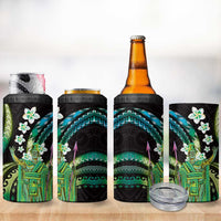 Hawaii King Kamehameha 4 in 1 Can Cooler Tumbler Fantastic Plumeria Chartreuse Cyan