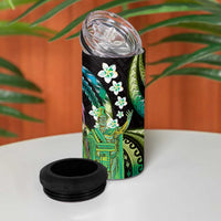 Hawaii King Kamehameha 4 in 1 Can Cooler Tumbler Fantastic Plumeria Chartreuse Cyan