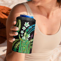 Hawaii King Kamehameha 4 in 1 Can Cooler Tumbler Fantastic Plumeria Chartreuse Cyan